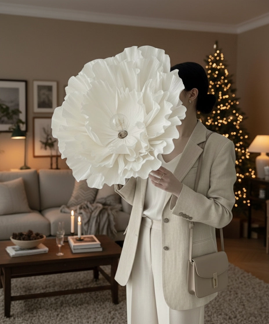 Luna – Håndlaget Papirlampe i Hvit | Japandi design