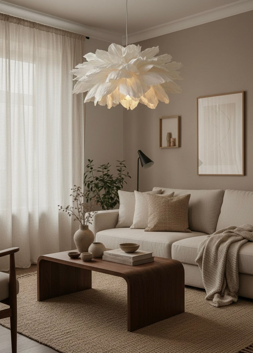 Luna – Håndlaget Papirlampe i Hvit | Japandi design