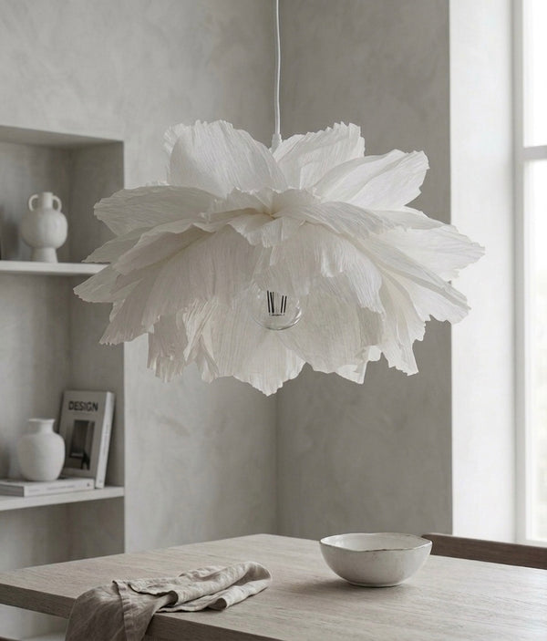Lotus Hvit – Taklampe – håndlaget papirlampe fra Noirmai
